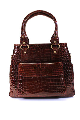 Hi Lai Womens Alligator Skin Top Handle Shoulder Bag Satchel Handbag Brown $1170.01