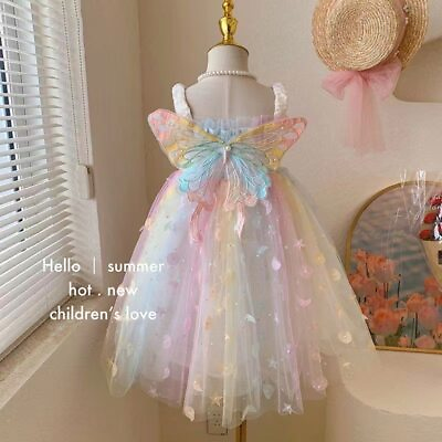 #ad Kids Girl Summer Dress Butterfly Wings Sleeve Dance Princess Dress Clothes Gift $30.59