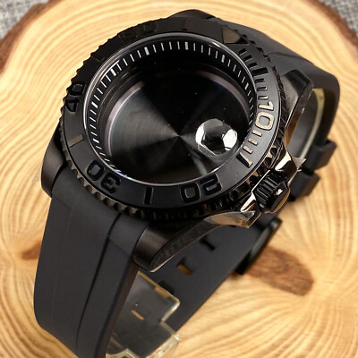 #ad 40mm Black PVD Sapphire Glass Watch Case Fit NH35A NH36A ETA2824 PT5000 Rubber $50.60