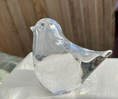 #ad ART GLASS Clear Solid BIRD Chick FIGURINE PAPERWEIGHT Robin Statue $11.55