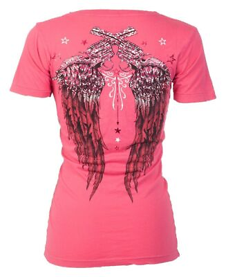 #ad ARCHAIC by AFFLICTION Womens T shirt Hot Smoke Guns Pink Slim Fit S XL $23.95