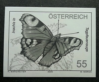 #ad Austria Peacock Butterfly 2005 Insect imperf black print stamp MNH $16.00