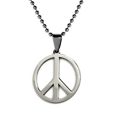 #ad PEACE SYMBOL NECKLACE Round Sign Stainless Steel Metal Pendant Ball Chain NEW $7.95