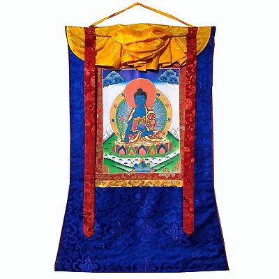 Medicine Buddha Thangka Healing Buddha Silk Brocade Mounted $138.60