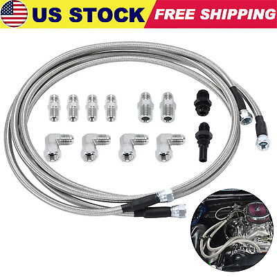 #ad For GM 4L60E 4L80E Flexible SS Braided Transmission Cooler Lines Kit 6AN Hose $34.51