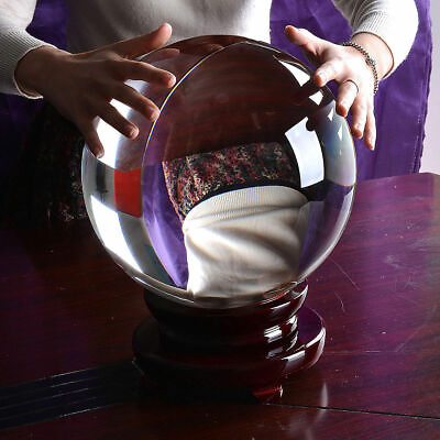 #ad 200mm Huge Asian Rare Quartz Clear Magic Crystal Healing Ball Sphere wood Stand $108.56