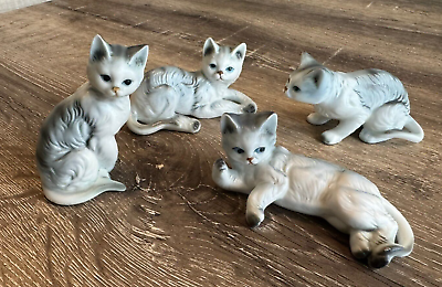 #ad Set of 4 Vintage Enesco Porcelain Grey White Cats Figurines $27.00