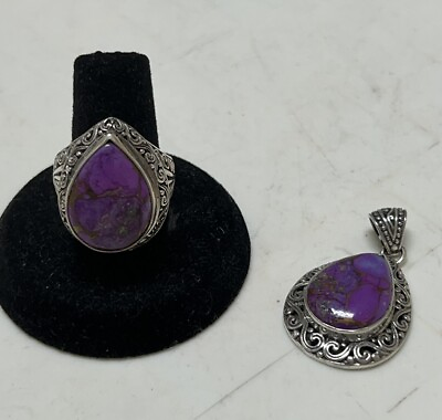 #ad Jtv Purple Turquoise Ring amp; Matching Pendant Sz 10 15.7G Tw Set Navajo $65.00