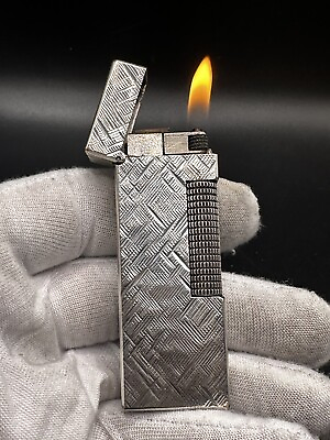 #ad Dunhill Rollagas Lighter Silver Plated With Florentine Pattern $180.00