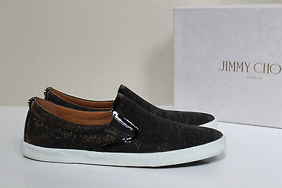 #ad sz 10 40.5 Jimmy Choo DEMI Black Glitter Slip On Trainers Flat Slipper Shoes $225.00