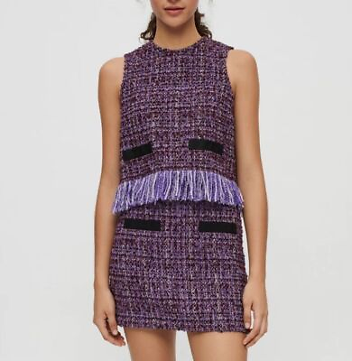 #ad Maje Tweed Ourfits Tassels Tank Top A line Mini Skirt for Women $215.01