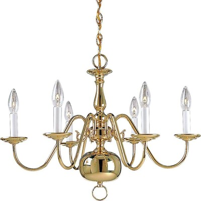 #ad Americana 6 Light Polished Brass White Candle Traditional Chandelier by Progress $179.80