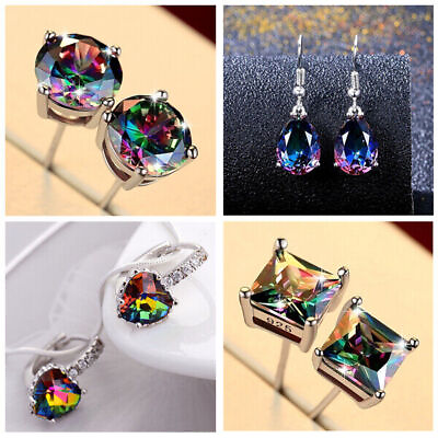 #ad Gorgeous 925 Silver Jewelry Drop Earrings for Women Mystic Topaz A Pair set C $2.74