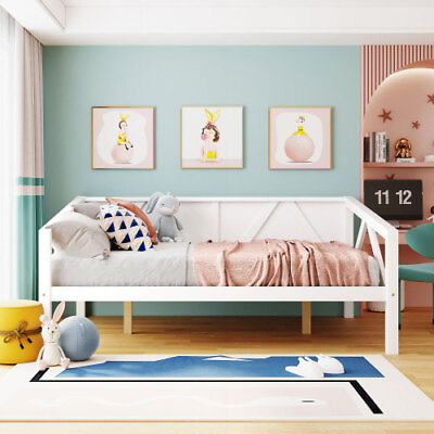 #ad Twin Full Size Daybed Sofa Bed Platform Bed Wooden Bed Frames Bedroom Furniture $323.99