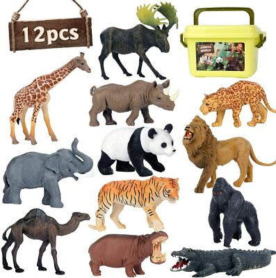 #ad 12pcs Realistic Wild Animal Model Figure Toy Collectible Figurines For Kids Toy $23.96