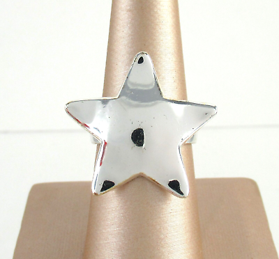 #ad .925 Sterling Silver Star Statement Ring Large size 7.5 Heavy Wide Band Marsala $37.56
