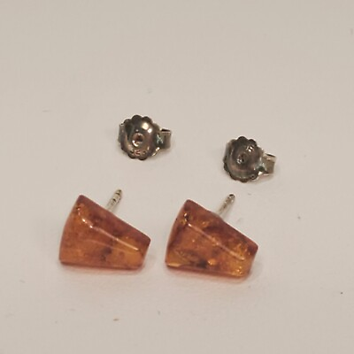 #ad Vintage Honey Amber Studs Sterling Silver Post and backs Pierced Earrings Retro $28.00