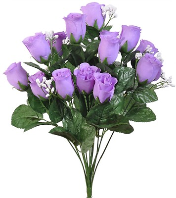 #ad 14 Lilac Rose Buds Artificial Silk Fake Faux Flowers Bouquet Bush Lavender $7.69