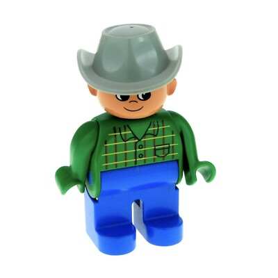 #ad 1x Lego Duplo Figur Mann blau Hemd grün kariert Hut grau Cowboy 4555pb150 EUR 4.99