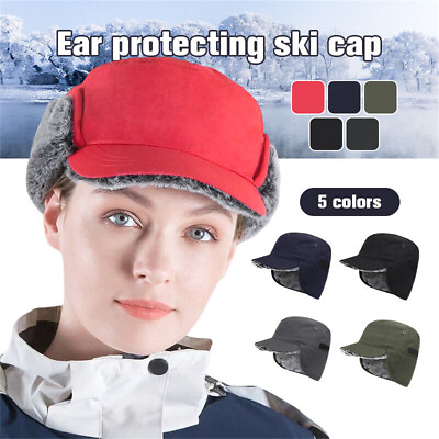 #ad Unisex Winter Hat with Ear Flaps Thermal Hat Cold Weather Warm Flat Cap $12.59