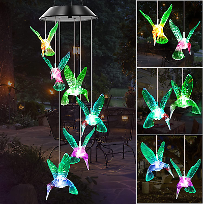 Green Hummingbird Solar Wind Chimes Color Changing Lights Outdoor Best Gifts fo $21.43