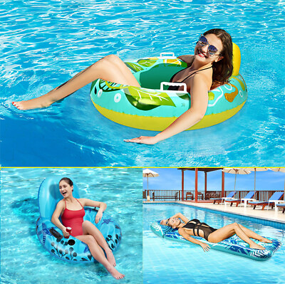 #ad Inflatable Swimming Lounger Pool Tube Floating Chair Seat Kid Adult Summer Beach $27.99
