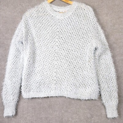 #ad GIANNI BINI Sweater Women#x27;s XL Ivory Gold Metallic Soft Open Knit Top Sparkle $15.89