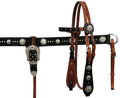 #ad Western Saddle Horse Bling Hair on Leather Tack Set Bridle Breast Collar $79.92