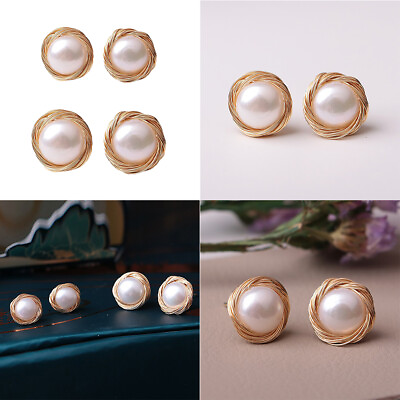 #ad US 8 10mm Natural Freshwater Pearl Earrings 14K Gold Plated Studs Wedding Gifts $7.49