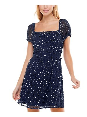 #ad TRIXXI Womens Sheer Pouf Sleeve Square Neck Short Fit Flare Dress $5.09