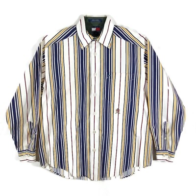 #ad Tommy Hilfiger Button Down Shirt Men Small Long Sleeve Multicolor Striped Cotton $10.24