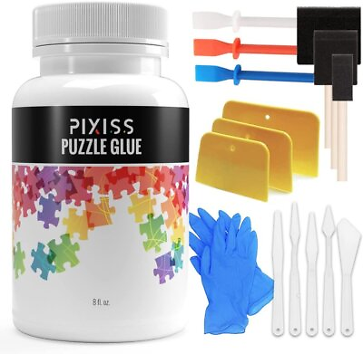 #ad Pixiss Puzzle Saver Glue Kit Adhesive Brushes for Jigsaw Puzzles Boards... $19.99