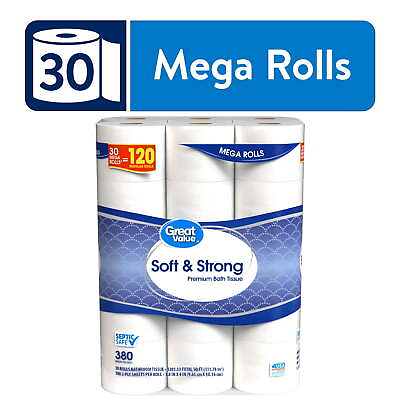 Great Value Soft amp; Strong Premium Toilet Paper 30 Mega Rolls 380 Sheets per Roll $16.90