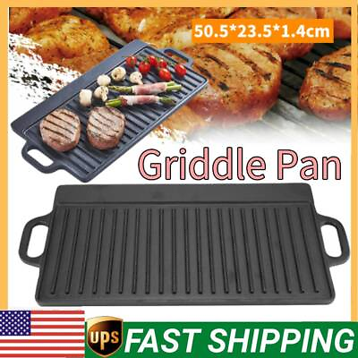 #ad Large Cast Iron Reversible Non Stick Griddle Plate BBQamp;Hob Grill Pan Double Side $34.58
