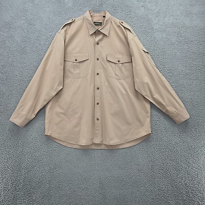 #ad Orvis Mens Shirt Khaki Tan XL 100% Cotton Bush Safari Button Up Short Sleeve $34.50