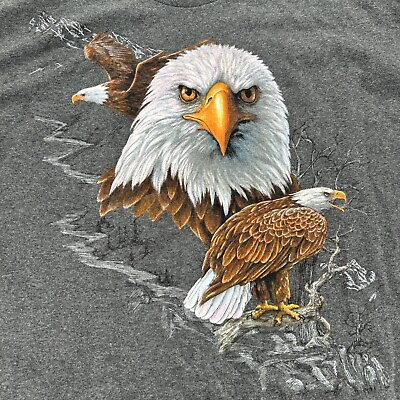 #ad Vtg Sportex T Shirt Men 50” wildlife Bald Eagles Prescott Az Grey single stitch $15.78