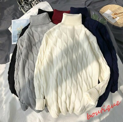 #ad 2023 Winter Men#x27;s Loose High Neck Thick Pullover Warm Sweater Round Neck $35.72