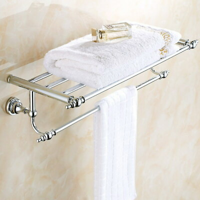 #ad Polished Chrome Wall Mounted Bathroom Towel Rail Holder Storage Rack Shelf Bar $65.40