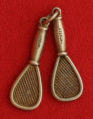 #ad Vintage Sterling TENNIS RACKET Charms 2 Mini TENNIS RACQUET SPORTS CHARMS $8.99