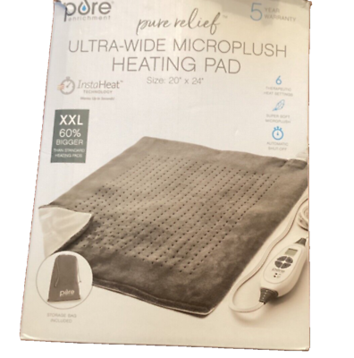 #ad Pure Enrichment Relief Ultra Wide Micro plush XXL Heating Pad 20 x 24 Insta Heat $29.99