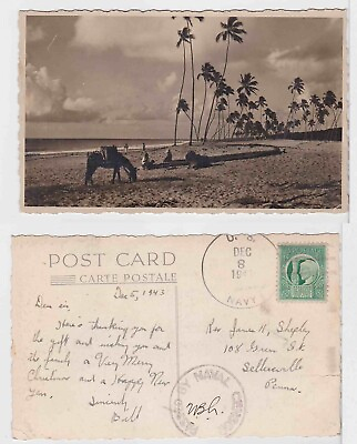 #ad TurtlesTradingPost US Navy Dec 1944 Palm Tree Postcard with Censor Markings $2.99