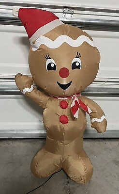 #ad 3 1 2FT 41 Inch Inflatable Gingerbread Man Christmas Yard Ornament Tested Works $35.00