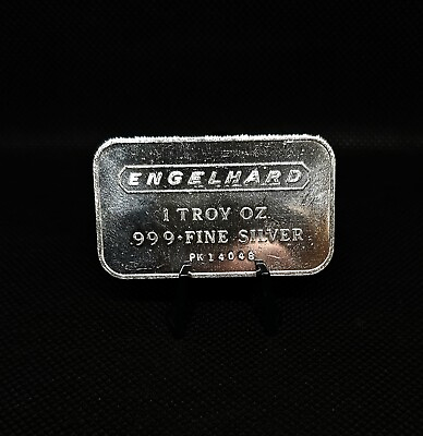 #ad Engelhard Silver Bar 1 Oz .999 Fine Vintage Silver Horizontal $42.00
