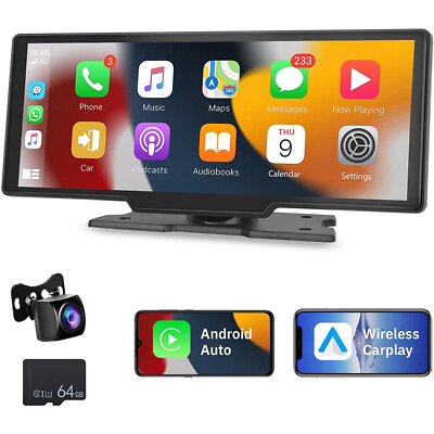 10quot; Touch Screen Portable Wireless Apple CarPlay Android Auto Car Radio GPS $96.35