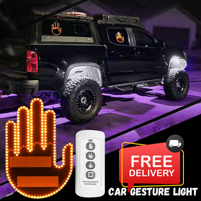 #ad Remote LED Gesture Car Light Universal Middle Finger Hand Lights Road Rage Sign $16.45