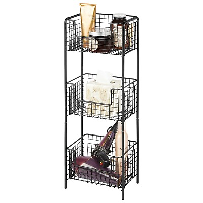 mDesign Steel Freestanding 3 Tier Storage Organizer Tower with Baskets Black $35.00