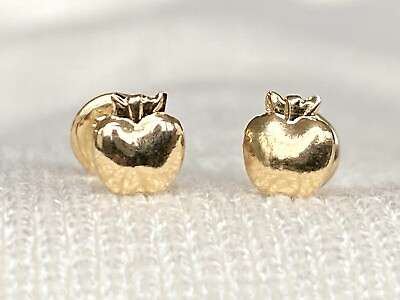 #ad 18k solid real gold earrings: Apple earrings • screw back $100.00