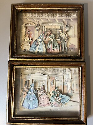 Victorian Paper Tole Framed Shadow Box Signed James W Cox 3D Découpage $28.00