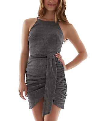 #ad BCX Dress Juniors Size Small Silver Black Draped Front Ruched NWOT $59 $7.49