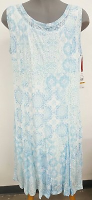 #ad Ruby Road Spring Blooms Blue White Geo Pattern Women#x27;s Dress NWT 3XL 2XL $76 $22.49